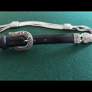 Brighton black leather/silver metal belt size M